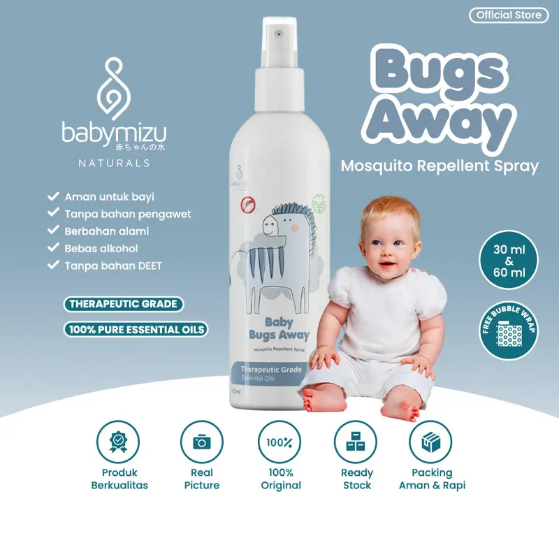 BABYMIZU Bugs Away - Spray Anti Nyamuk Bayi Natural No Alcohol No DEET - Anti Serangga & Deep Sleep Traveling Bayi (30 ml) 0