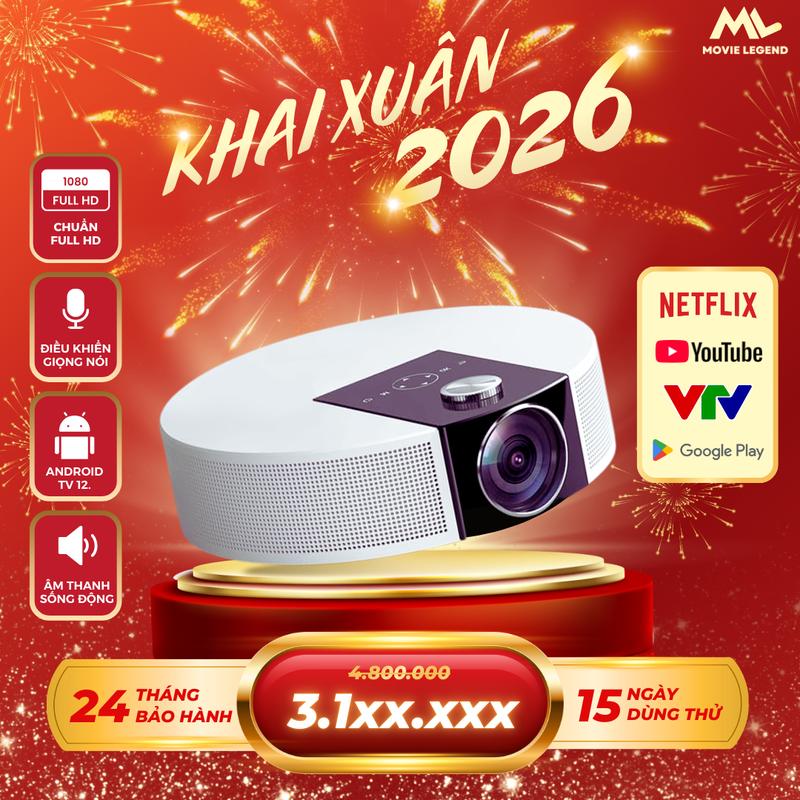   HCM1  Tết 2026  Máy Chiếu Mini Q10 Movie Legend - Full HD Projector Bluetooth Led Xem Phim 