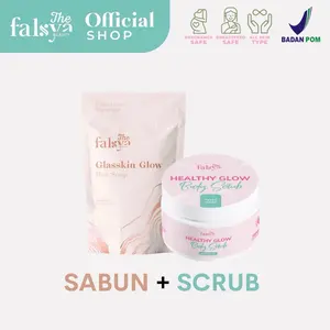 (Paket Pencerah Badan) Sabun Glasskin Glow Bar Soap + Healthy Glow Body Scrub by The Falsya Beauty Perontok Memudarkan Hitam Kotoran Pencerah Perawatan Mencerahkan Tubuh Arbutin Acid