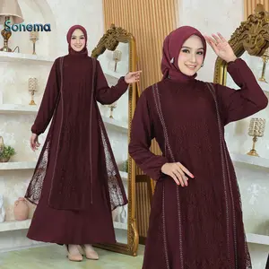 Gamis Sonema Crinkekel Air Flow Kombinasi Brokat Simple Elegan