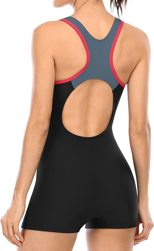 Product Introduction of Women's One-Piece Swimsuits Women's Sports Boxer Swimsuits, One-Piece Tummy-Control Swimsuits, Contrast Colors Built-in Bras, Sports Swimsuits 11