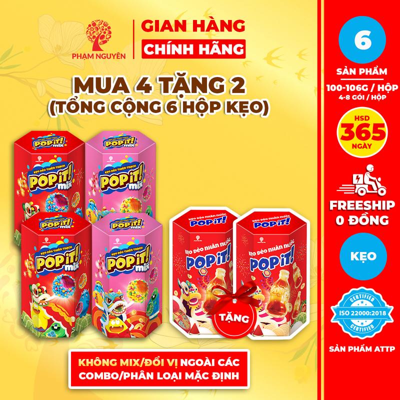 MUA 4 TẶNG 2 HỘP QUÀ TẾT 2026 Tổng cộng 6 Hộp Kẹo dẻo thiên thạch và nhân nước Mix vị - POPIT 100g