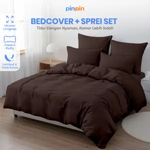 Bed Cover Set Sprei Polos Dark Mahogany Microfiber Premium Ukuran Lengkap 180x200/160x200/120x200 - Pinpin Bedcover