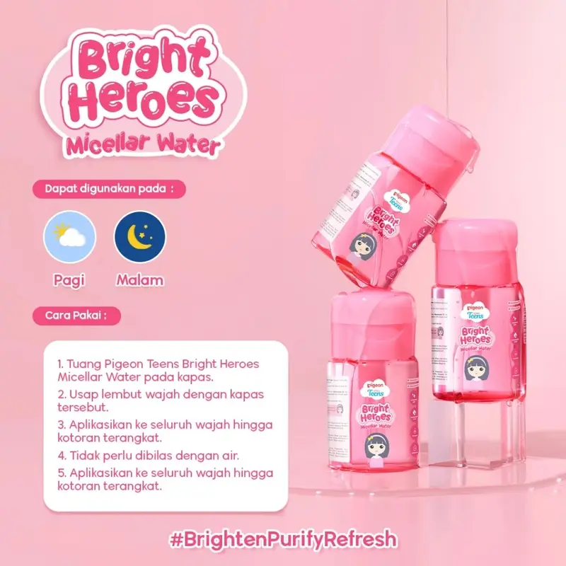 PIGEON TEENS BRIGHT HEROES MICELLAR WATER 100 ML| Micellar Water Pembersih Wajah Double Cleansing|Skincare Infused 2