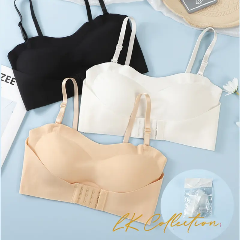 Bra Wanita  Seamless Tanpa Kawat Bra Push Up dengan Tali Transparan Kait Depan Kemben Polos 0
