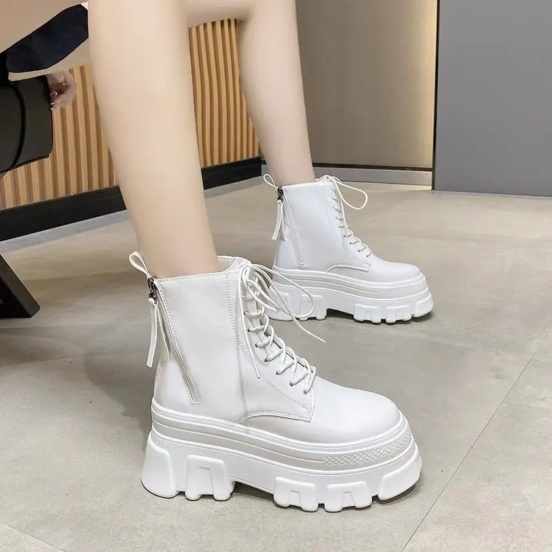 Bốt Nữ, Thời Trang Hàn Quốc, Cắt Cao, Có Khóa Kéo Và Dây Buộc 4