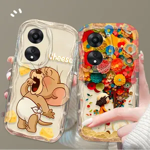 Cocok untuk OPPO A18 A38 A58 A78 A98 Casing Ponsel TPU Kartun Casing Ponsel Pintar Pelindung Tahan Benturan Transparan Cangkang Lunak Tepi 3D Case Protection