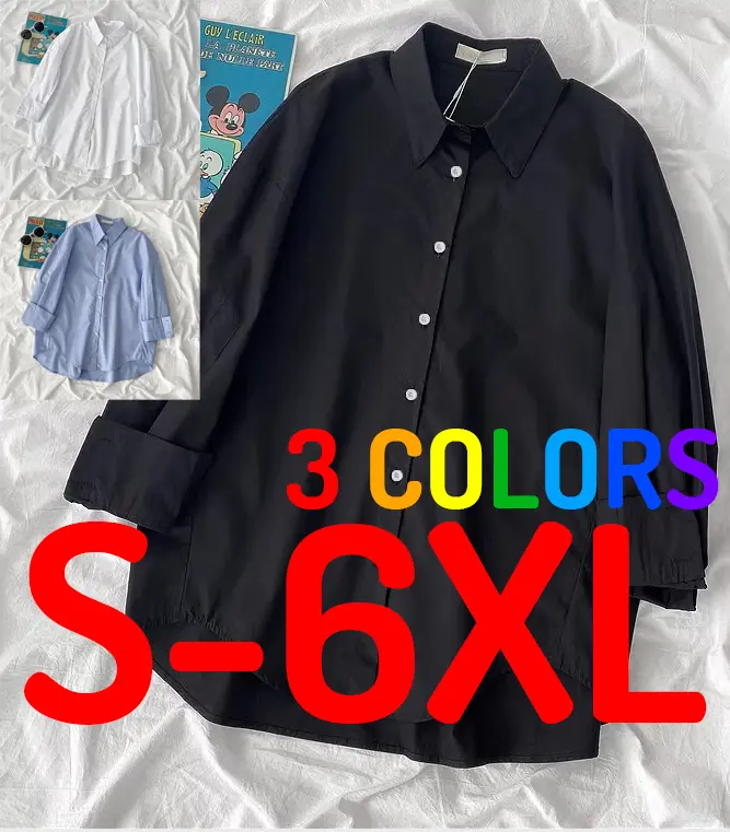 [READY STOCK] Women Unisex Casual Office Working OL Business Long Sleeve Loose Shirt Plus Size Blouse S - 6XL