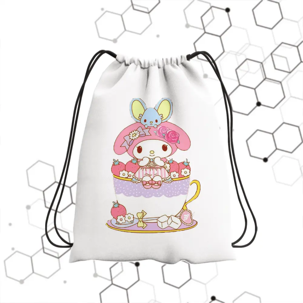 Tas Serut Putih Fashion Anak Melody Bahan Blacu Ukuran 30cm x 38cm