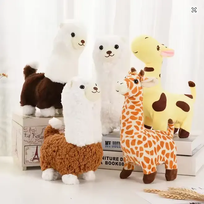 Mainan Jerapah dan Alpaca Leher Panjang Elektrik Berjalan dan Bernyanyi,Boneka Hewan Simulasi Lembut untuk Anak-anak