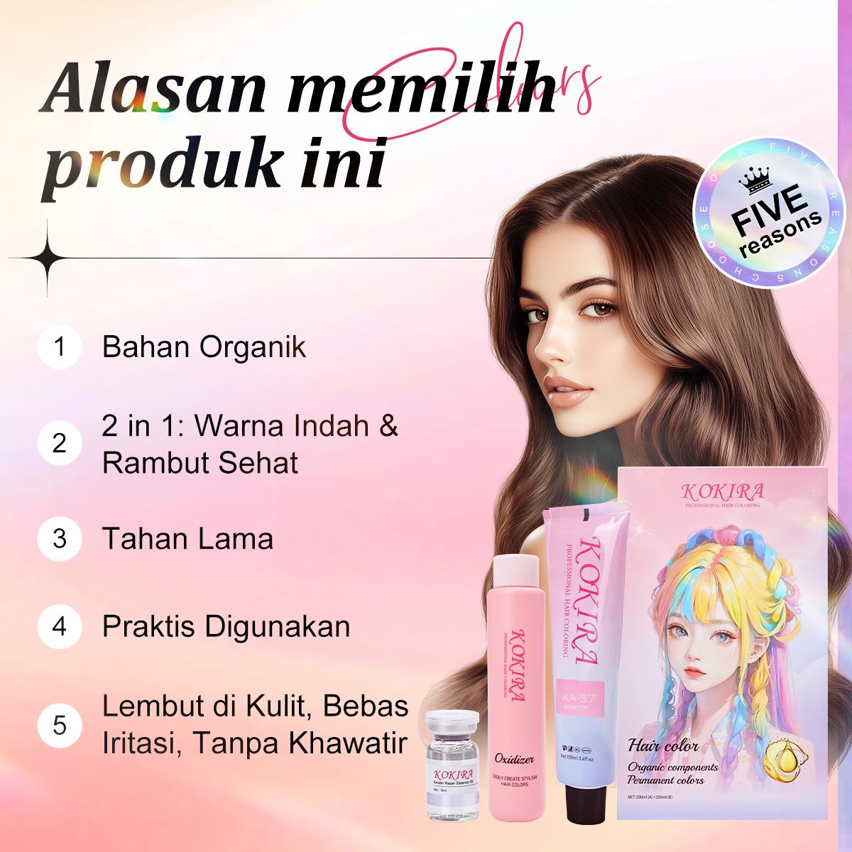 KOKIRA Ash Brown Hair Color semir rambut Coklat Abu-Abu cat rambut Pastel dengan Perawatan Plant Health Pewarna Rambut  Hair Colour  Ash grey semir Dye Natural honey tea