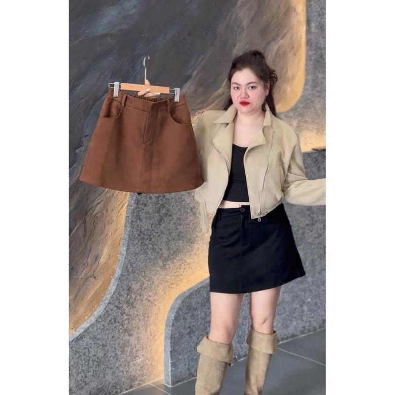  888 BIGGSIZE Chân váy da lộn dáng chữ a ngắn trơn basic 