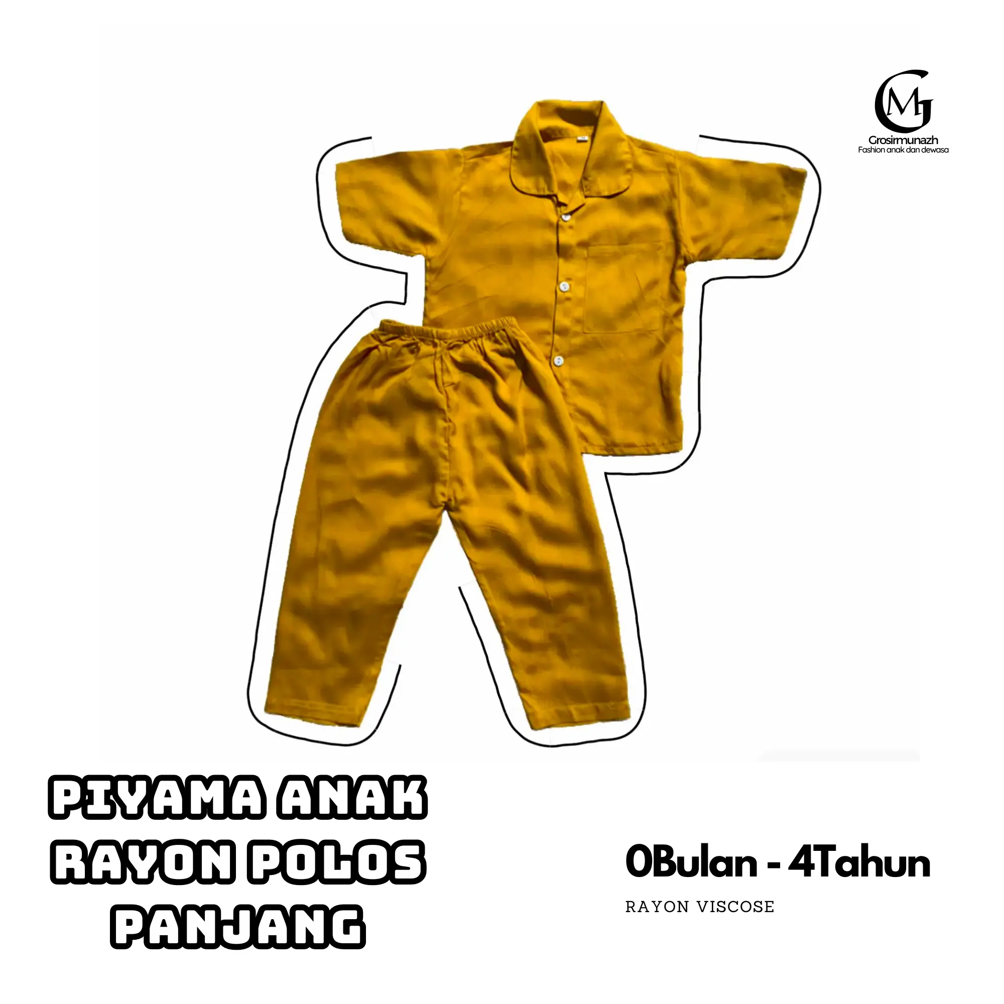 GM - (Unisex) Setelan Baju Tidur anak laki laki dan anak perempuan setelan piyama rayon polos anak lengan pendek celana panjang full kancing usia 0 bulan sampai 4 tahun