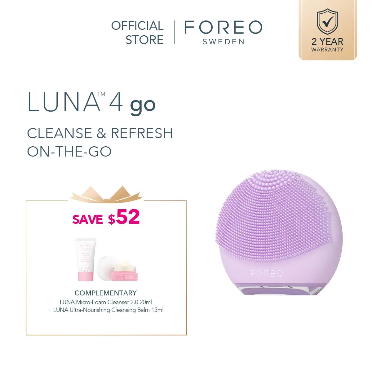 FOREO LUNA 4 Go Face Cleansing Brush & Firming Face Massager - Simple Skin Care Tools | Perfect for Travel Size | For All Skin Types