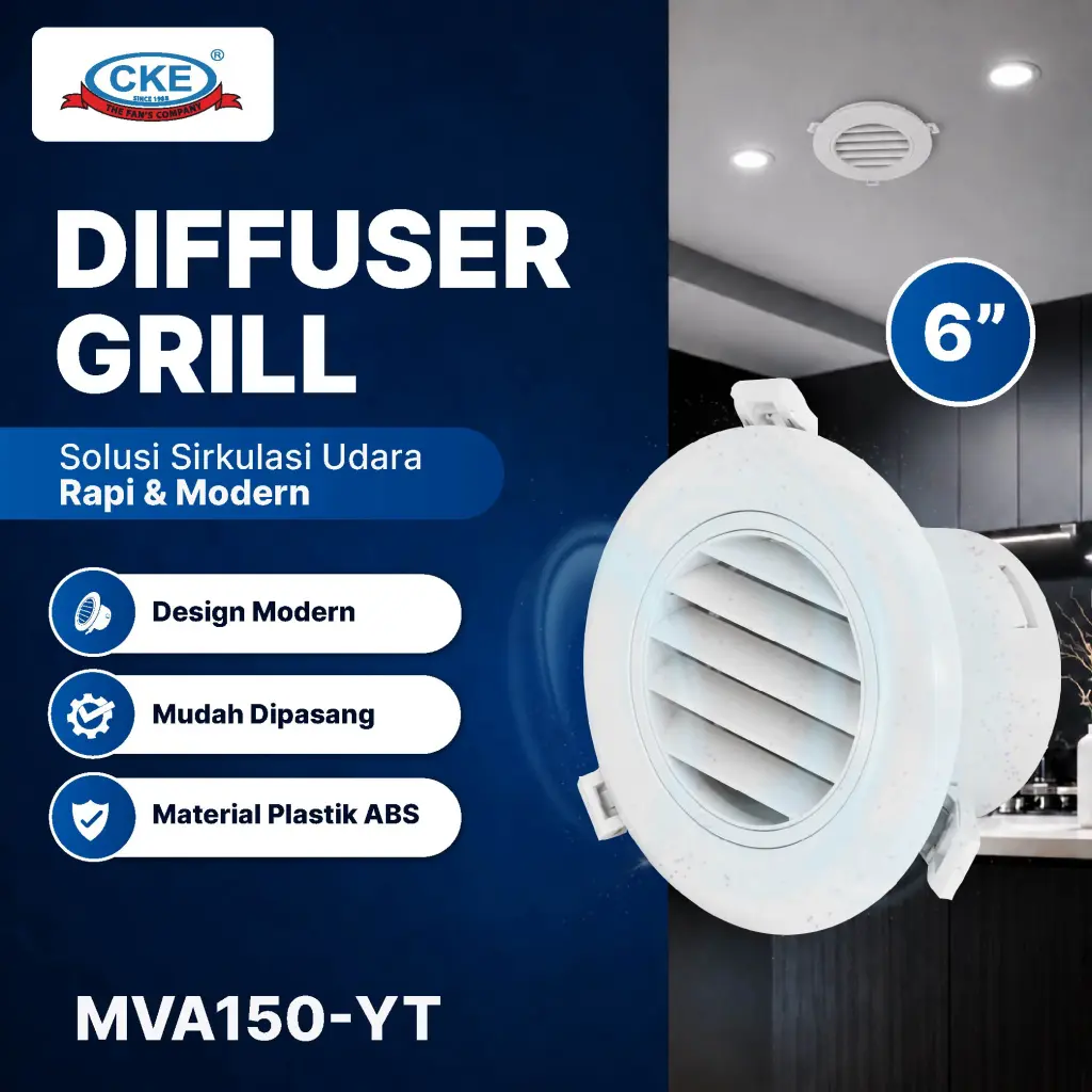 CKE Diffuser Grill Bulat 6 Inch ABS Penutup Ducting Ventilasi Dinding Plafon Tanpa Kipas