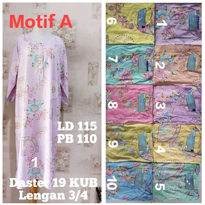 Batik Daster 19 Kencana ungu lengan 3/4 Label Biru Busui Kancing