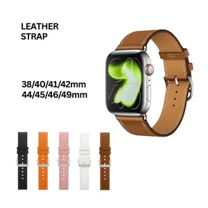 Leather Strap Tali Jam Tangan Pintar / Smart Watch bahan model sporty ukuran 38mm 42mm 44mm 45mm 46mm 49mm - Black, 38/40/41/42mm