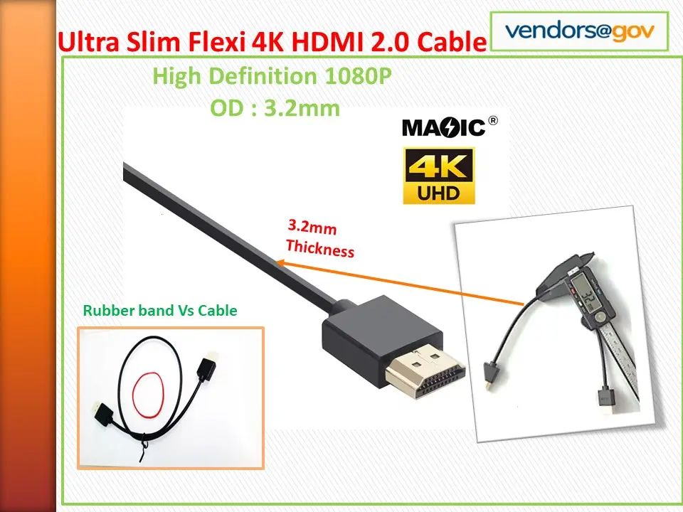 Ultra Slim Flexible Thin 4K HDMI 2.0 Cable Male - Male with High Definition of 1080P, SG LOCAL STOCK