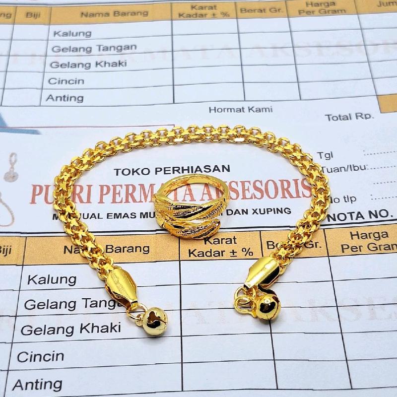 Satu Set)gelang wanita model tikar 5Mm dan cincin serut rotan