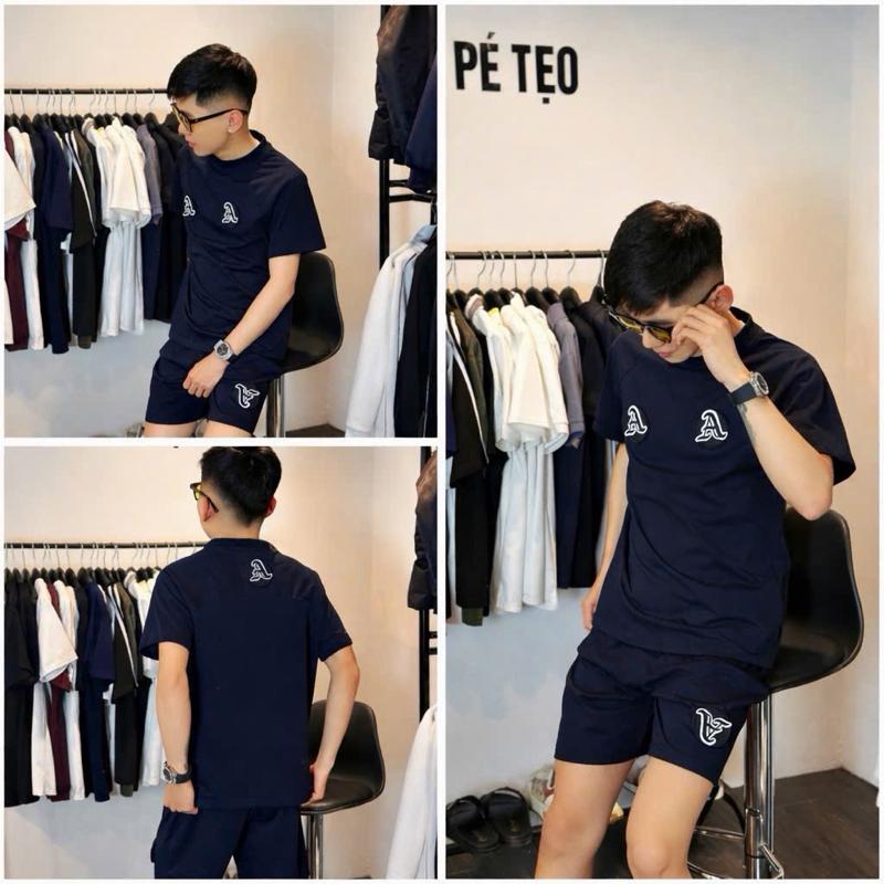 Bộ Thể Thao Đơn giản dễ mặc , Logo Cao su nổi xanh than và đen