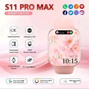 Smartwatch S11 Pro Max dengan Display AMOLED 2.3" Mode Olahraga Bluetooth Call Wireless Charging Smart Watch Pria Wanita IP68 Tahan Air