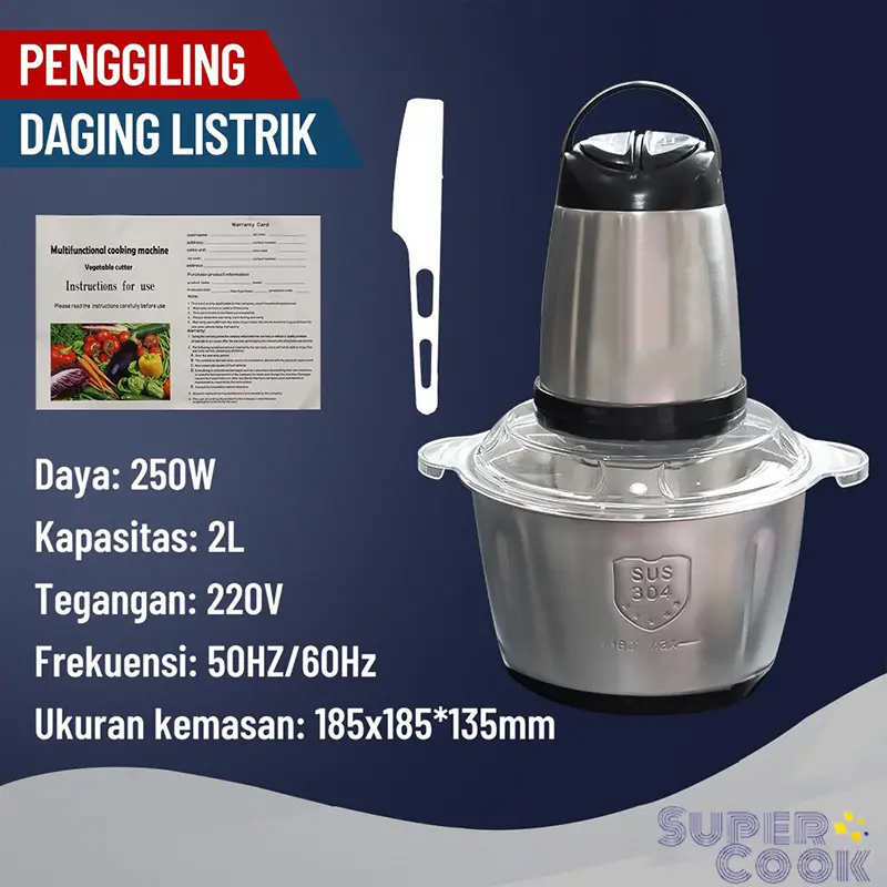 COD Supercook Blender Chopper Stainless Steel 2L Penggiling Bumbu Daging Sayur Buah / Food Processor 8