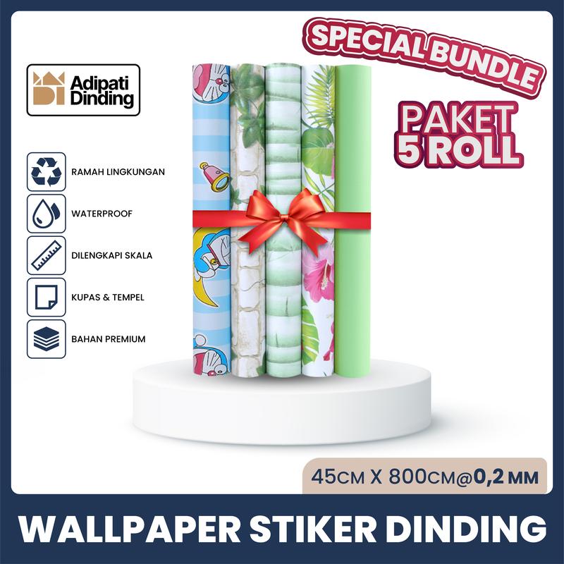 BUNDLE !!! PAKET 5 ROLL/PCS WALLPAPER DINDING ALL VARIANT UKURAN PER ROLL 45CM X 8 METER ADIPATI 1