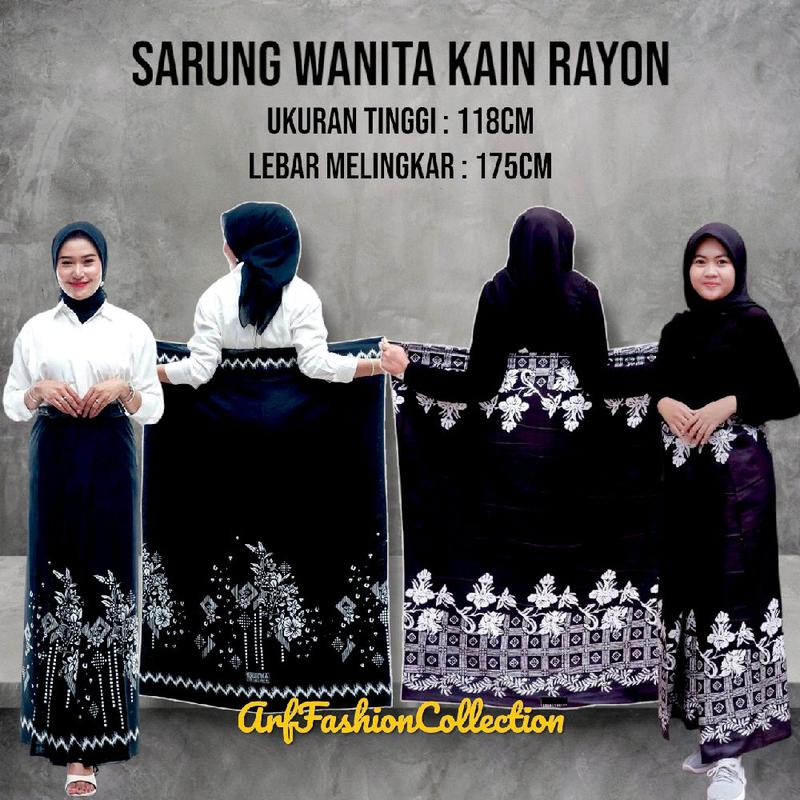 [bisa COD] Sarung Batik Wanita Santri Dewasa Motif Keren Hitam Putih Muslim 1