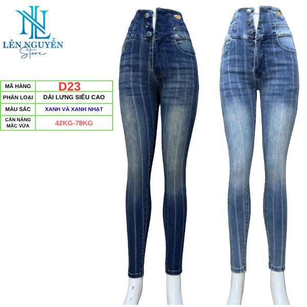 D23 [ Len Nguyen Store ] Quần Jean (Bò) Nữ , Lưng Siêu Cao 3 Nút, Dài 95-97cm, Màu Xanh, Size 40kg-80kg, Thiết Kế, Co Giãn, Mền Mịn, Bigsize, Hotgirl, Skinny, Ống Ôm, Trẻ Trung, Tự Tin, Dễ Phối Đồ. Women Pants Denim