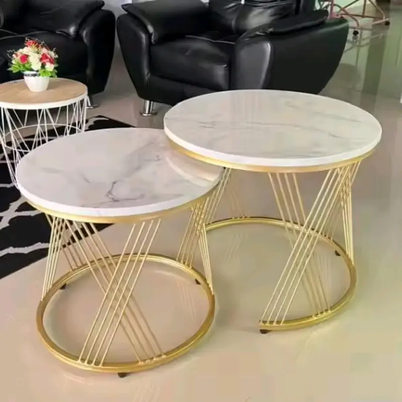 RJP FURNITURE Meja Industrial Besi Kayu Minimalis Sudut Ruang Tamu Modern Estetik - Nesting Golden Black Marble 3