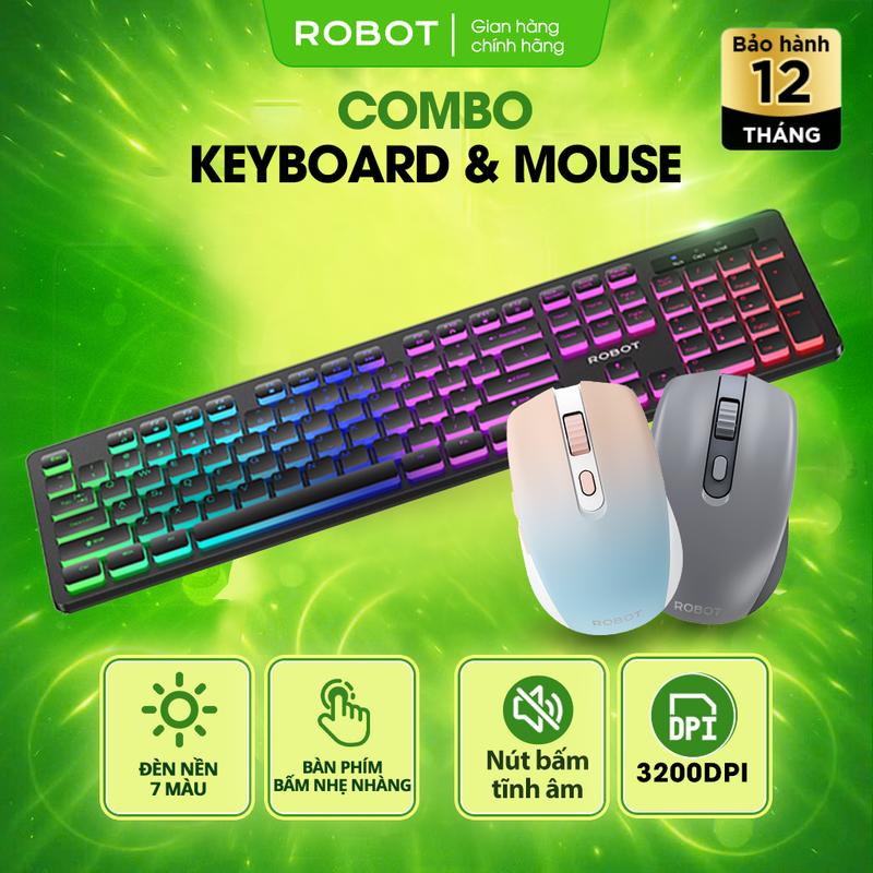 Mới COMBO Bàn Phím Có Dây ROBOT RK40 Nút Ấn Tĩnh Âm Không Gây Ồn Có Led 7 Màu Thiết Kế Mỏng Nhẹ