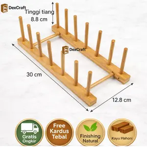 Rak Piring Kayu Mahoni Natural 30 cm – Free Kardus Tebal & Gratis Ongkir
