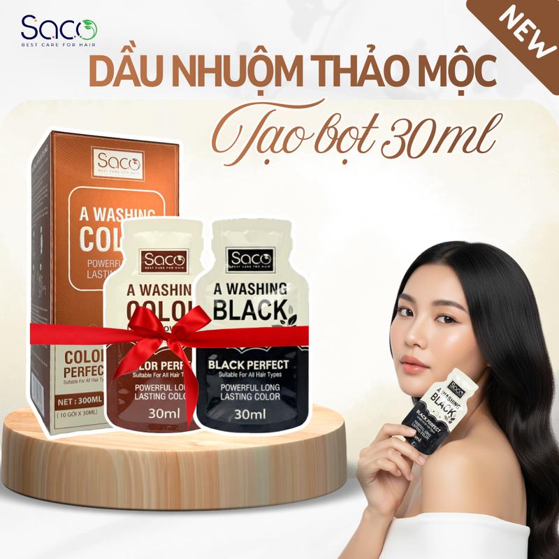  Dầu gội nhuộm tóc tạo bọt thảo mộc Saco dạng gói tiện lợi 