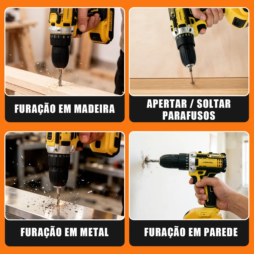Parafusadeira Furadeira 48V 2 Baterias Com Maleta e Acessórios Completo