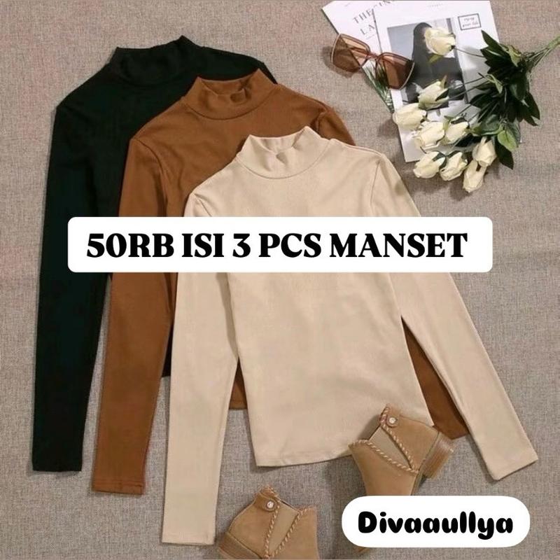 3 PCS MANSET WANITA KERAH TINGGI BAHAN KAOS/MANSET KT/LENGAN PANJANG/ADEM/TEBAL/ELASTIS/LEMBUT/NYAMAN DIPAKAI Dalaman 0