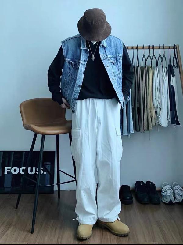 Product Introduction of Korean Cargo Pants For Men Straight Cut Pants For Men Six Pocket Pants For Men Wide Leg Pants 19