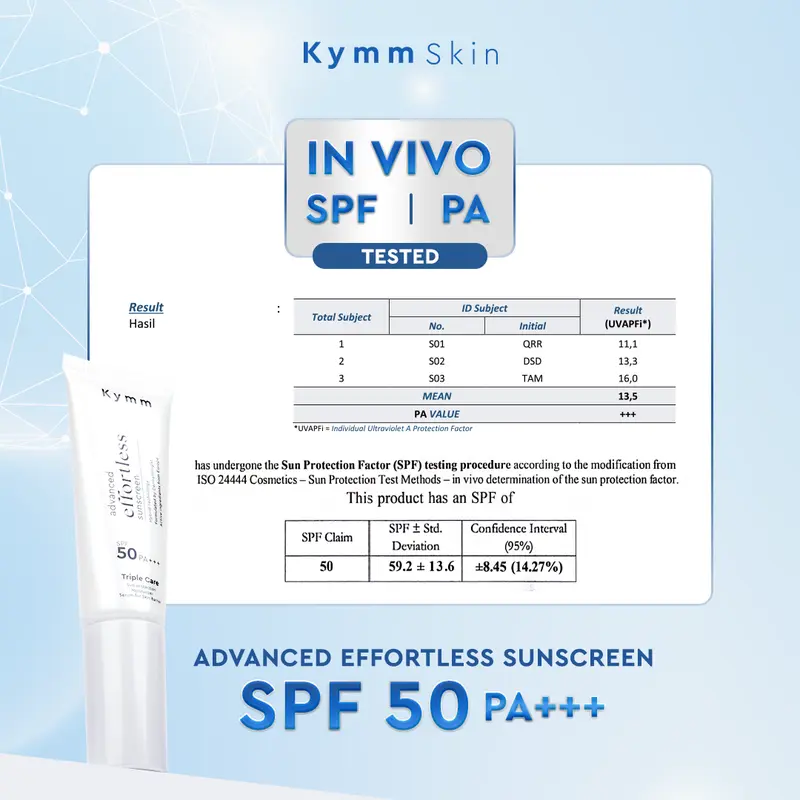 [LIVE] [UPGRADED] KYMM SKIN Advanced Effortless Sunscreen SPF 50 PA+++ | Hybrid Glass Skin Glow Finish for Normal to Dry In Vivo Tested | Perawatan Perlindungan Matahari Sunblock Tabir Surya Skin Barrier Kulit Kering | Ceramide Phytocell Vit C Ectoin 7
