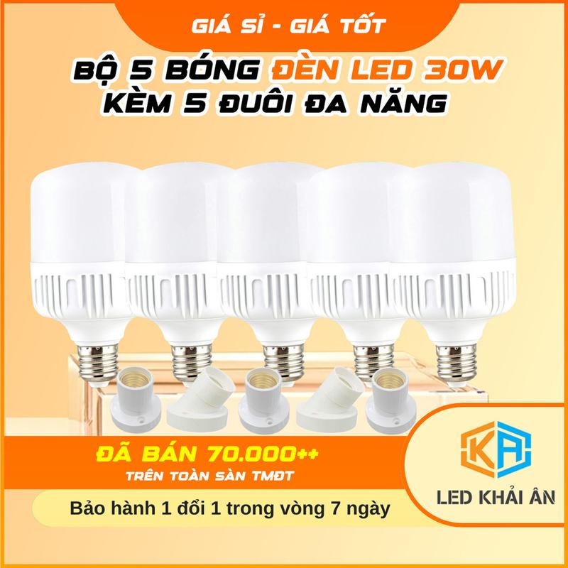 COD Combo 5 Bóng Đèn LED 30W + 5 Đui Đèn gắn tường Đèn Led Cao Cấp Tiết Kiệm Điện Bảo Hành 12 Tháng - Đèn Led Khải Ân