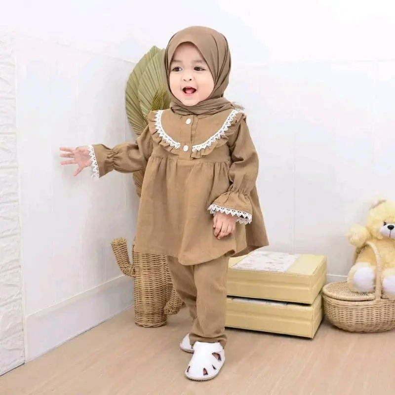 setelan baju muslim anak / setelan bayi perempuan 1-5 tahun Celana Panjang Variasi Renda 1