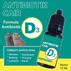 ANTIBIOTIK D3 CAIR 15ml | ￼Vitamin Kucing D3 Cair Vitamin D3 antibiotik Cair untuk Lumpuh, Demam , Radang ,Pincang dan Penyakit Syaraf