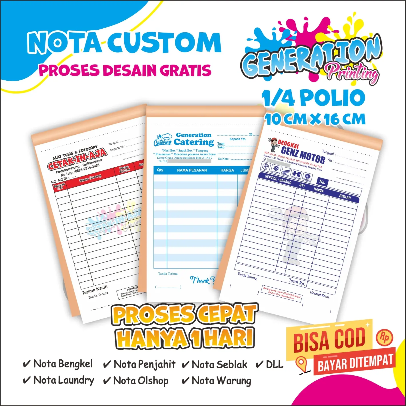 [HOT PROMO] NOTA CUSTOM 1/4 Folio 1–3 Ply Isi 50 Gratis Desain untuk UMKM | Bebas Request Desain | DGRAFIKA