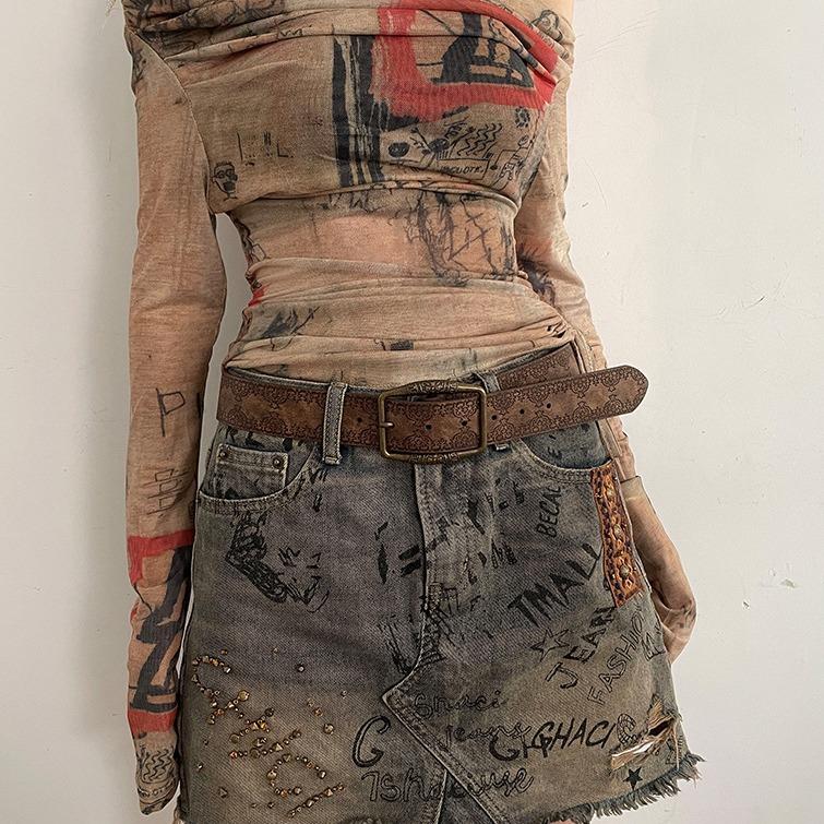 ikat pinggang wanita gaya Amerika baru y2k belt gesper emas gadis seksi vintage rasa kemewahan sabuk bergaya etnik dengan jeans tali pinggang fashion wanita bgs beber baju