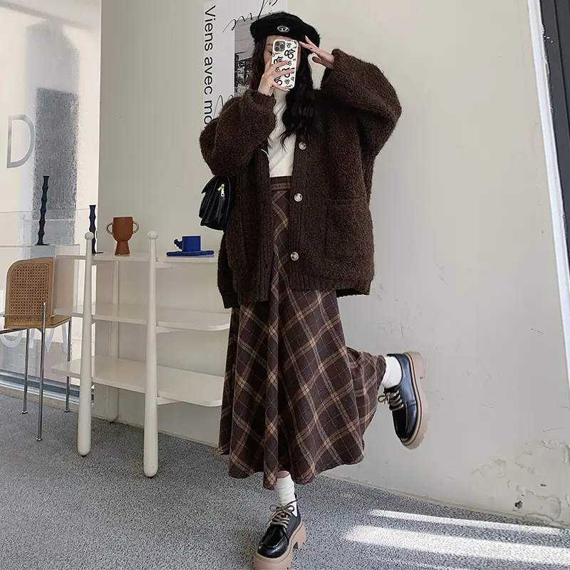 TINO TINO Rok Wanita Highwaist Flare Plaid Skirt Korean Style H1287 Rok Wanita Import Women Skirt Flanel Casual Kain Nyaman 4