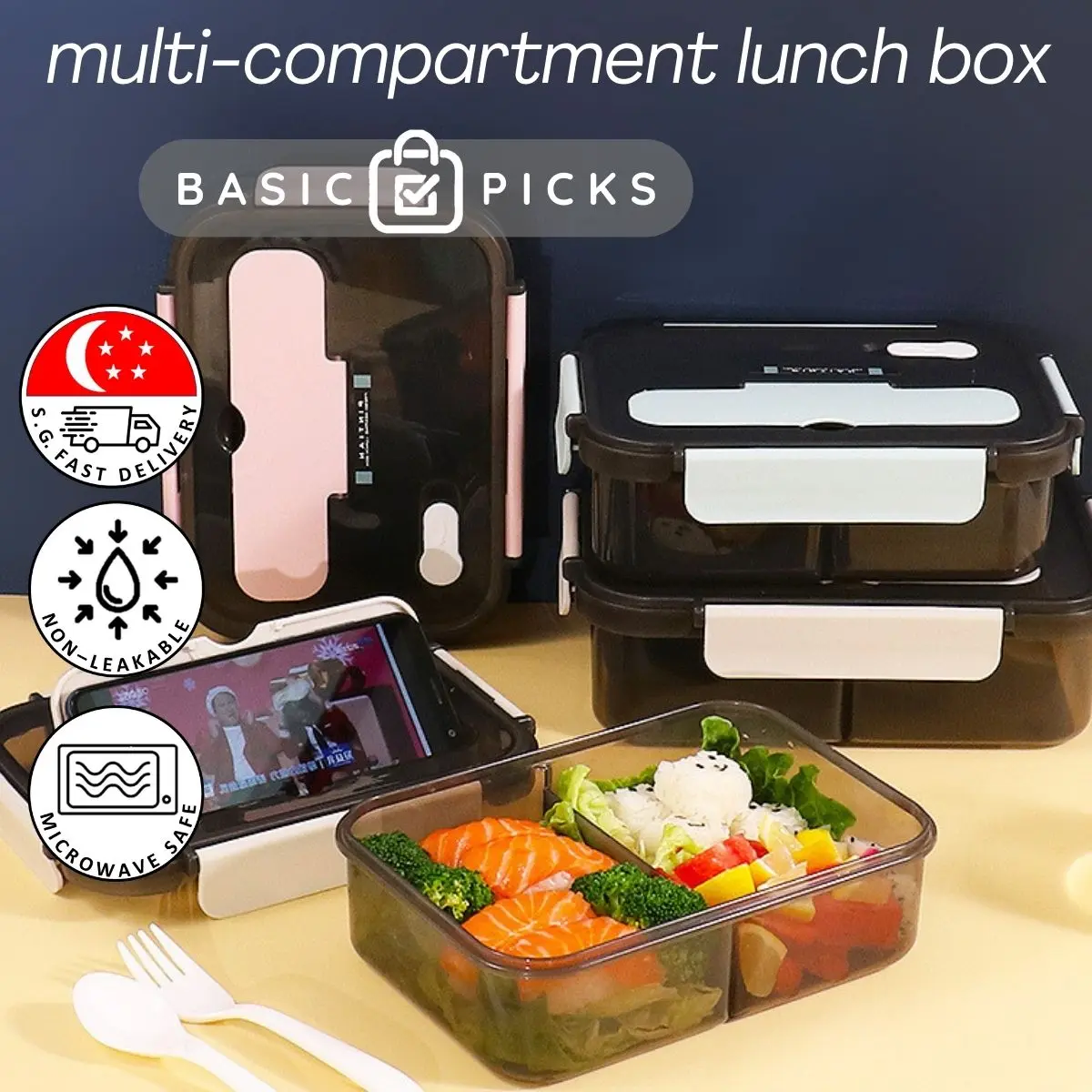 【SG Stock】Eco-Friendly Sealed Multi-Compartment Lunch / Bento Box Suitable for Microwave Ovens Dinnerware Office School