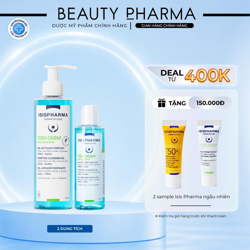 Gel/Sữa Rửa Mặt Giảm Nhờn Ngừa Mụn Isis Pharma Teen Derm Gel Sensitive