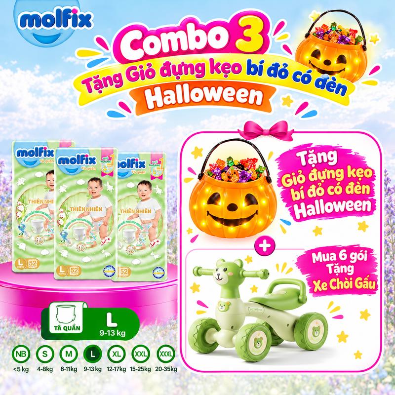 Combo 3 Tã/bỉm quần Thiên nhiên Super Jumbo Với Bông Organic & Sợi Tre Tự Nhiên Thấm Hút Nhanh 3 Lần Cho Bé