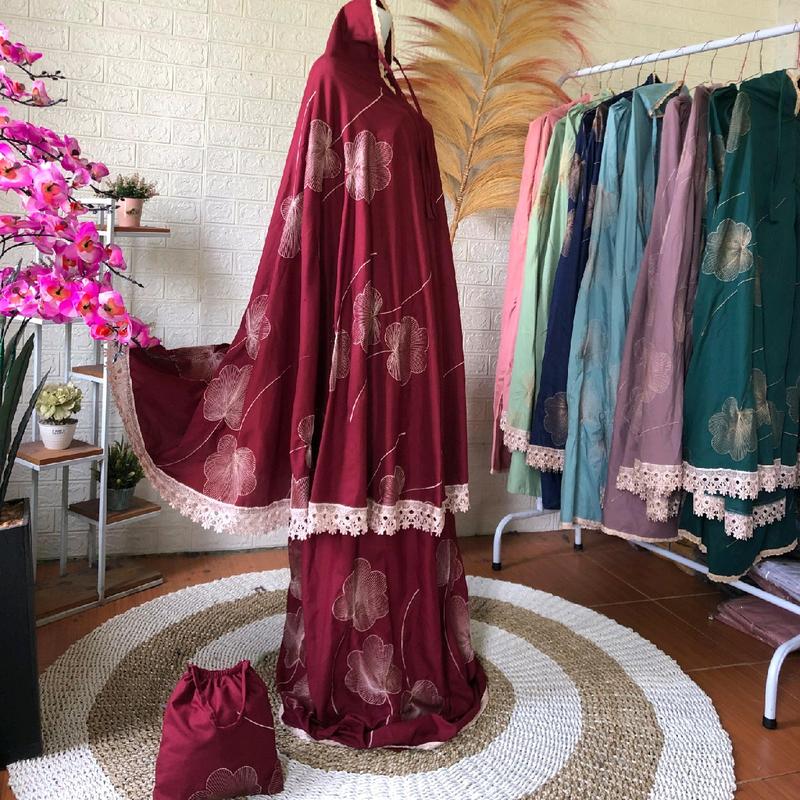 MUKENA DEWASA BORDIR KIPAS 2IN1 KATUN MIKRO PREMIUM Renda Traveling Muslim 1