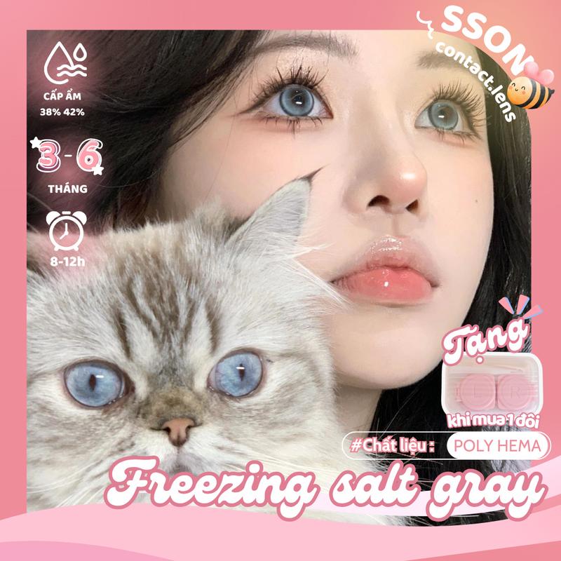 SSON Lens Mắt Freezing Salt Gray Dia14.5mm Cận 0-6 Độ Xám Xanh Mắt Mèo - Kính Áp Tròng