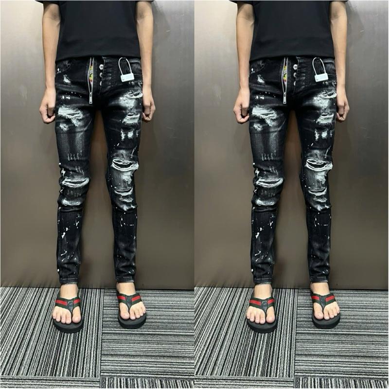 Quần Jean nam đen khói rách xù lót vá vệt sơn to DOANH XÙ JEAN