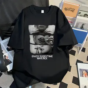 Rossie Kaos Oversize Wanita Lengan Pendek | Print Enjoy Every Moment l Kaos Cotton Combed Retro Style | Baju Atasan Wanita T Shirt Unisex